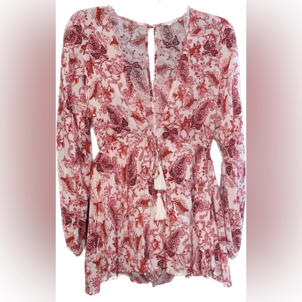 SOLD! Deep V Paisley Romper with Tassel Ties